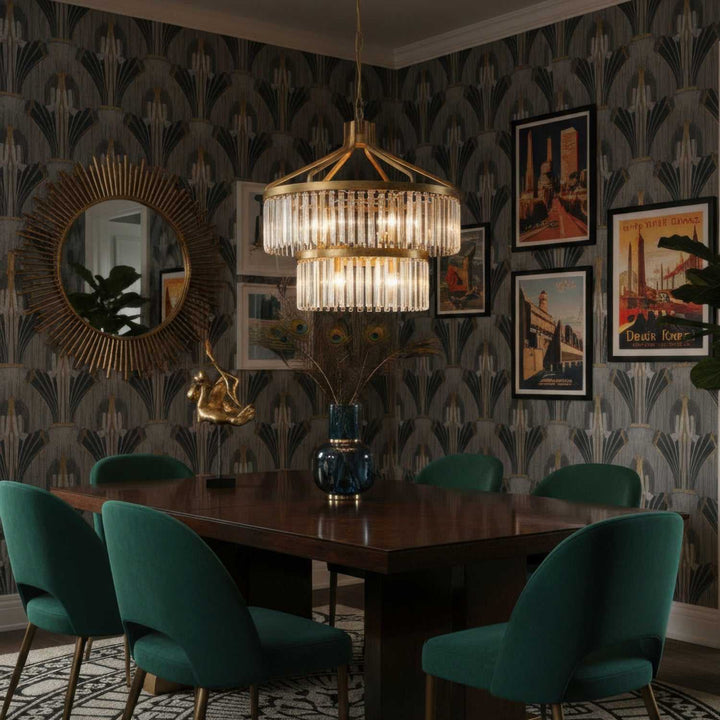 Social Club Nine Light Pendant in Havana Gold Varaluz