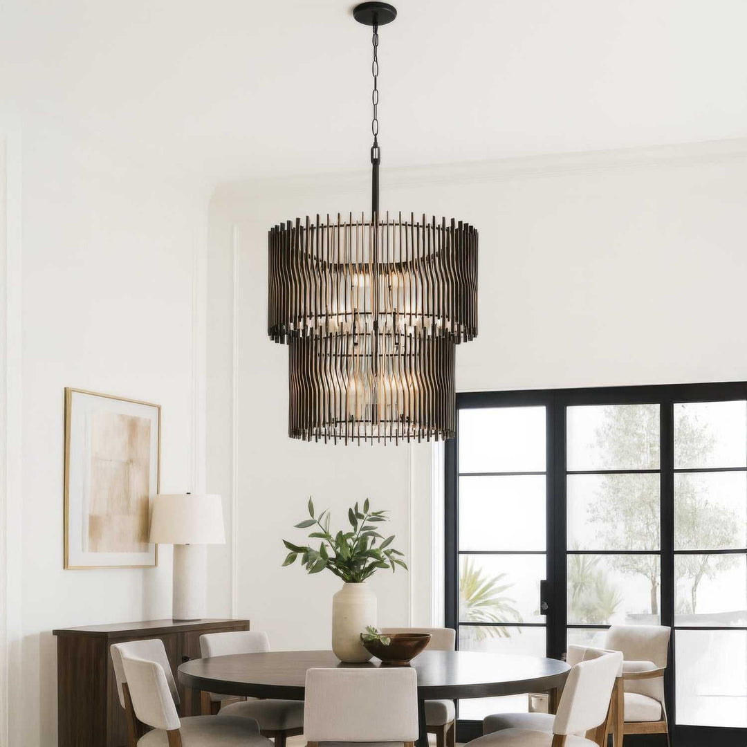 Park Row 14 Light Chandelier in Matte Black/French Gold Varaluz