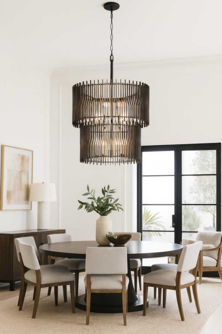 Park Row 14 Light Chandelier in Matte Black/French Gold Varaluz