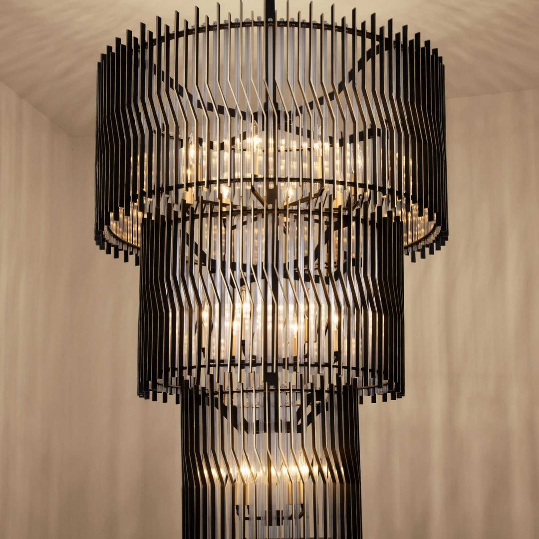 Park Row 18 Light Chandelier in Matte Black/French Gold Varaluz