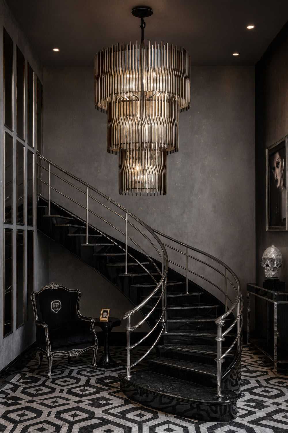 Park Row 18 Light Chandelier in Matte Black/French Gold Varaluz