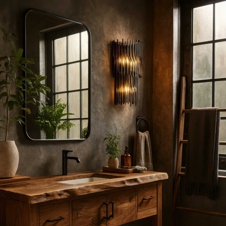 Park Row Three Light Wall Sconce in Matte Black/French Gold Varaluz