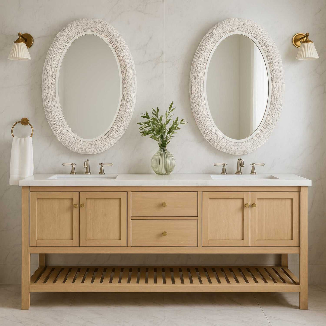 Athena Wall Mirror in Matte White/Whitewash Seagrass Varaluz