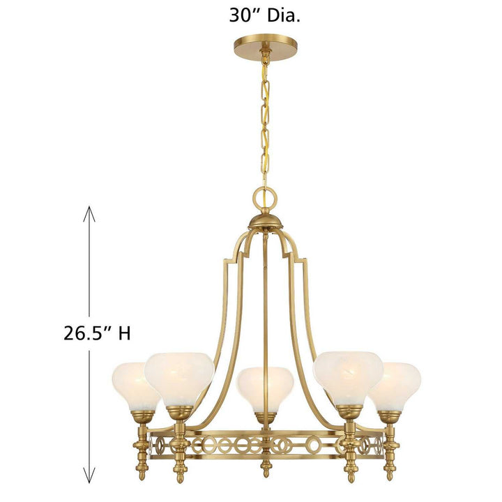 Allston Five Light Chandelier in Warm Brass Savoy House