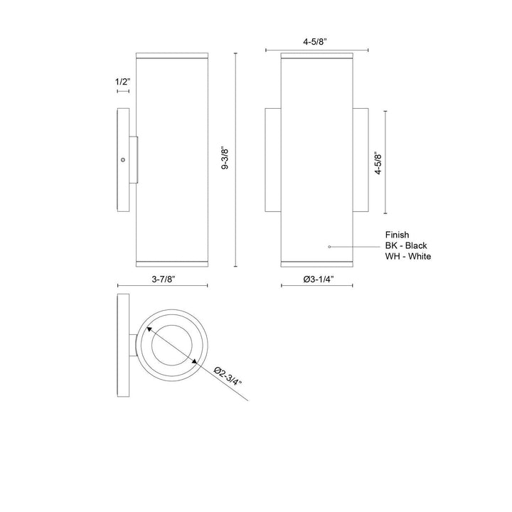 Kuzco Canada - LD3-UD09W20-3036-BK-UNV-010 - LED Wall Sconce - Lorna - Black