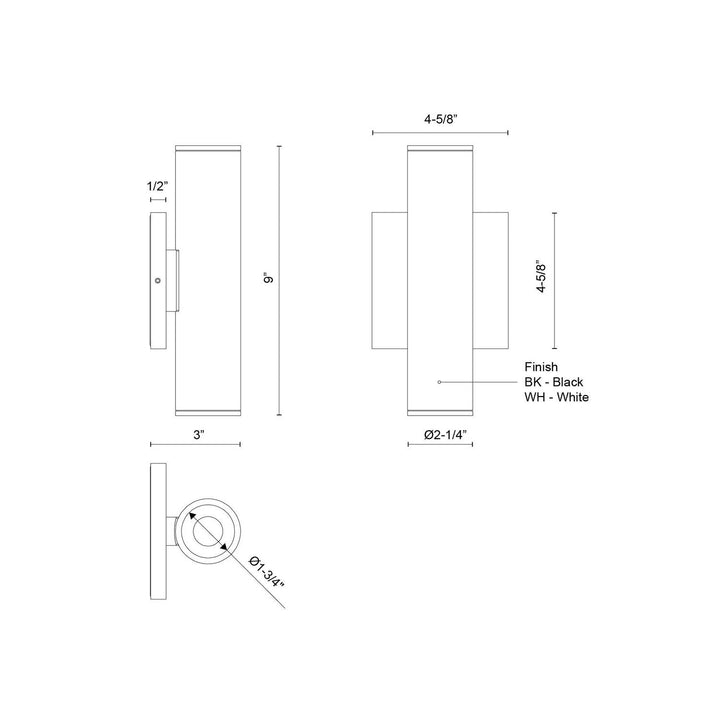 Kuzco Canada - LD2-UD09W14-3036-BK-UNV-010 - LED Wall Sconce - Lorna - Black