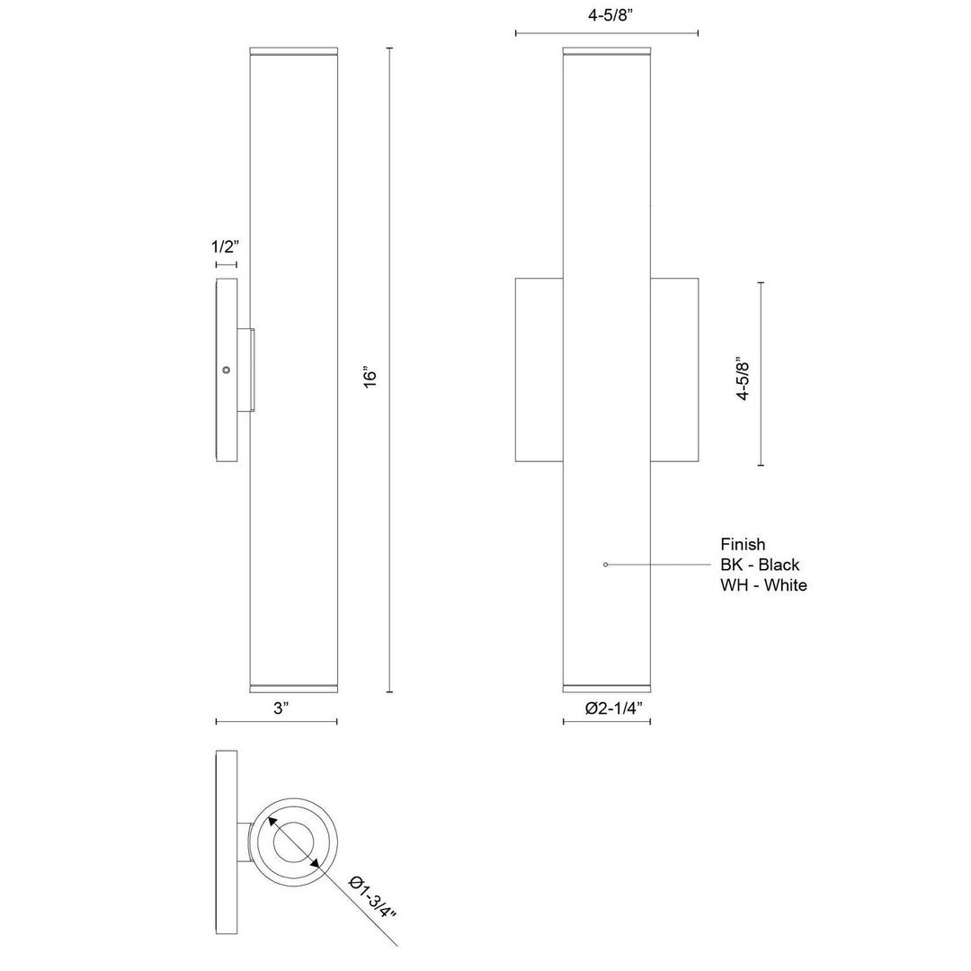 Kuzco Canada - LD2-UD16W24-3036-BK-UNV-010 - LED Wall Sconce - Lorna - Black