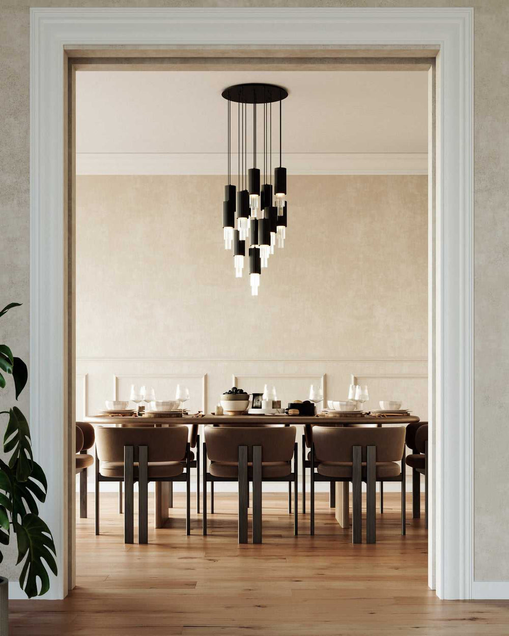 Alora Canada - MP502204MBCR-13 - LED Pendant - Bordeaux - Matte Black/Clear Ribbed Glass