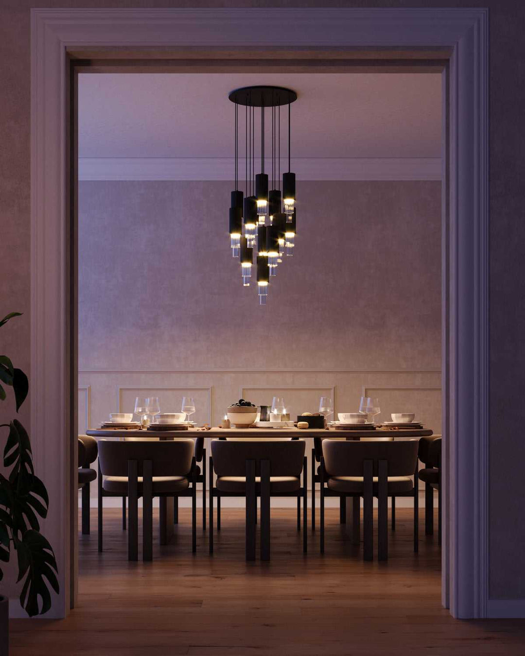 Alora Canada - MP502204MBCR-13 - LED Pendant - Bordeaux - Matte Black/Clear Ribbed Glass