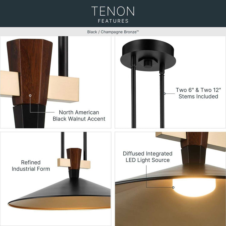 Tenon LED Pendant in Black Kichler Canada