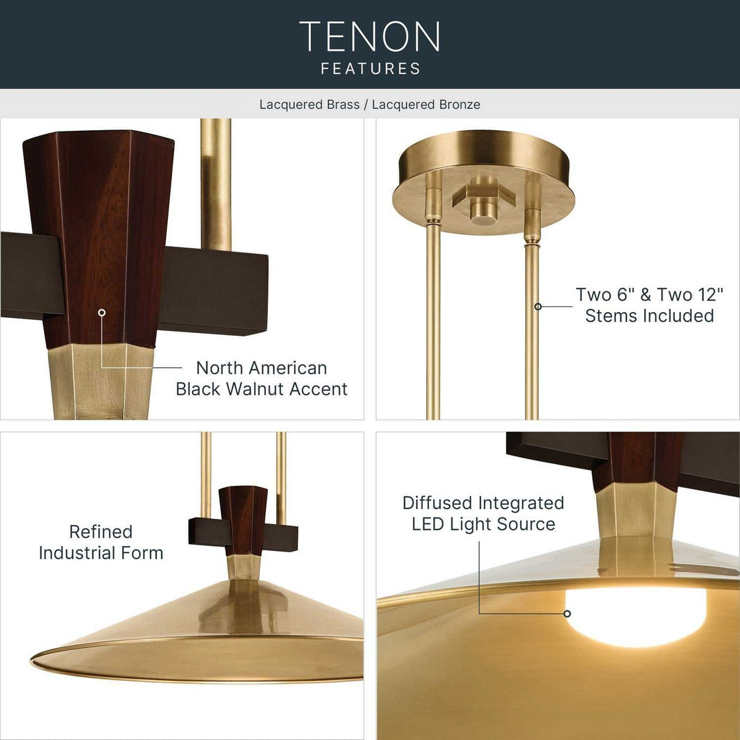 Tenon LED Pendant in Lacquered Brass Kichler Canada