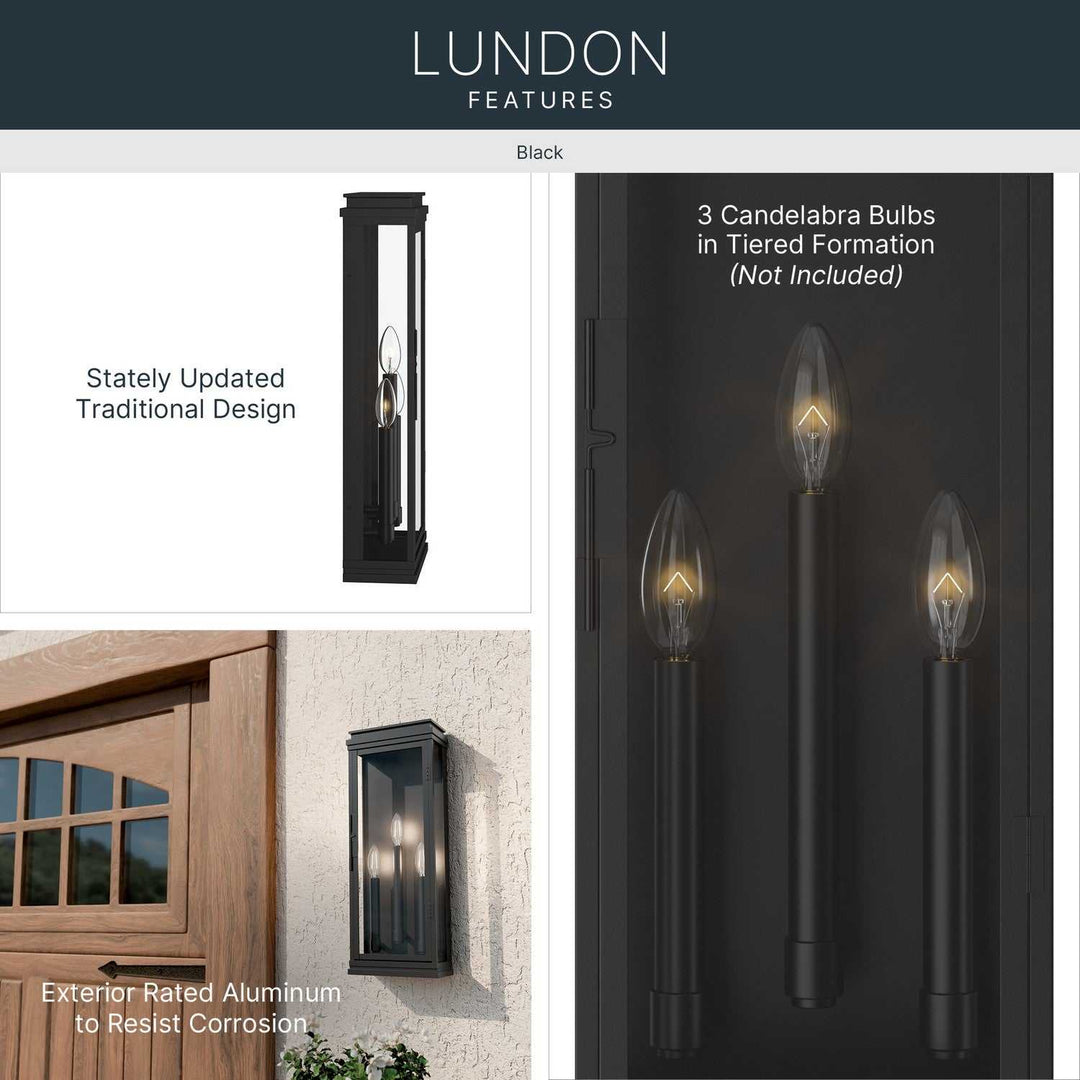 Lundon Three Light Outdoor Wall Mount in Black Kichler Canada
