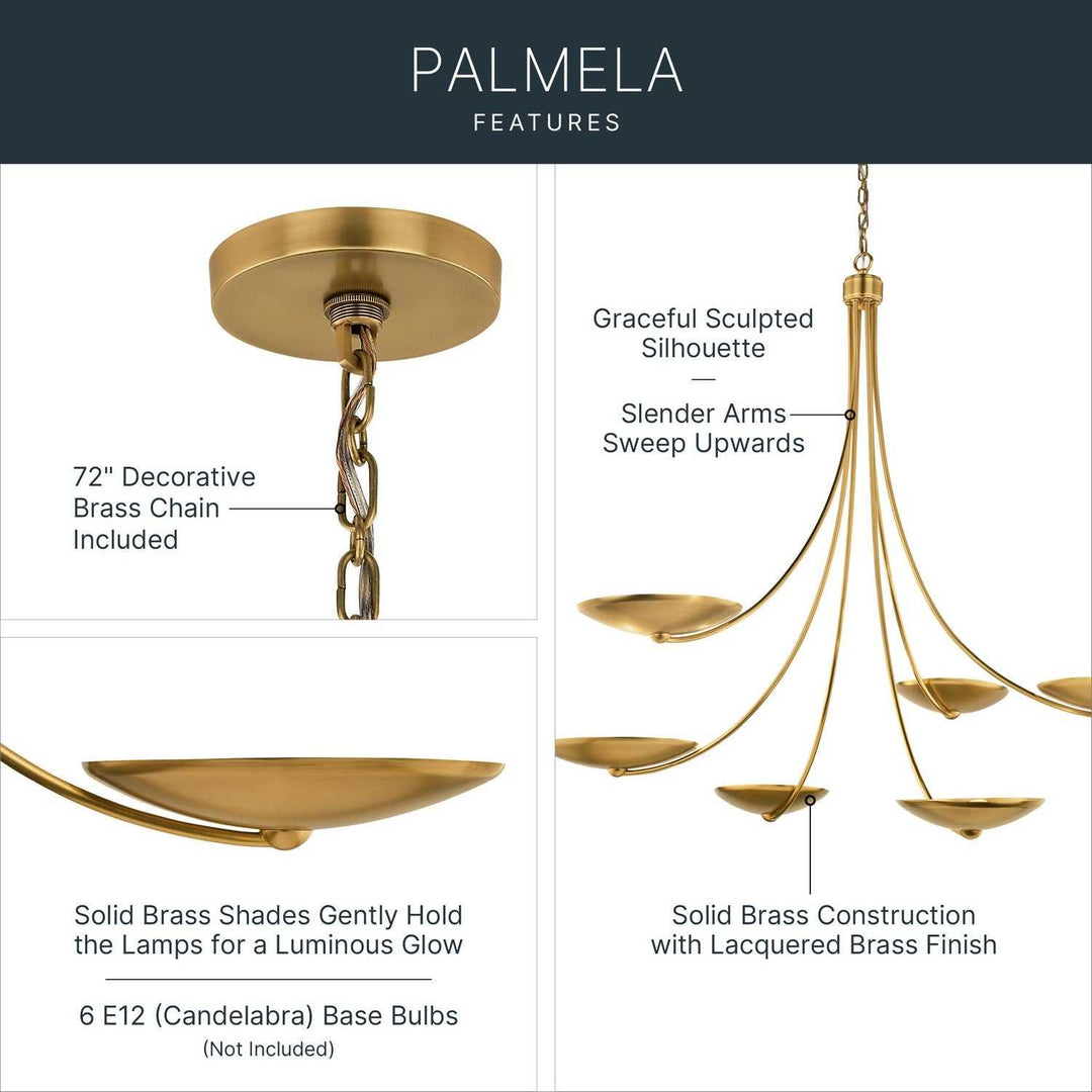 Palmela Six Light Chandelier in Lacquered Brass Kichler Canada