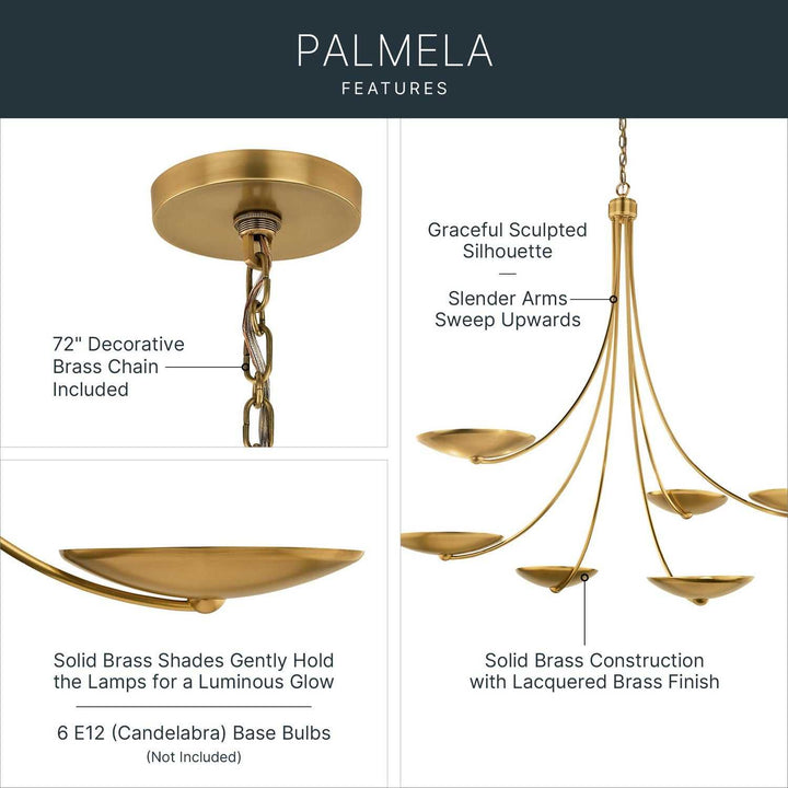 Palmela Six Light Chandelier in Lacquered Brass Kichler Canada