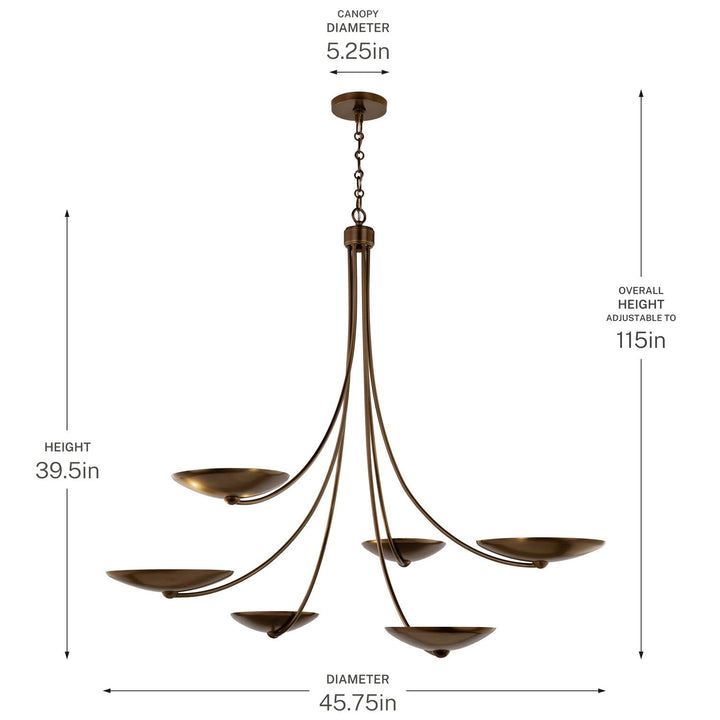 Palmela Six Light Chandelier in Lacquered Brass Kichler Canada
