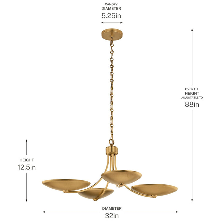 Palmela Four Light Chandelier/Semi Flush in Lacquered Brass Kichler Canada