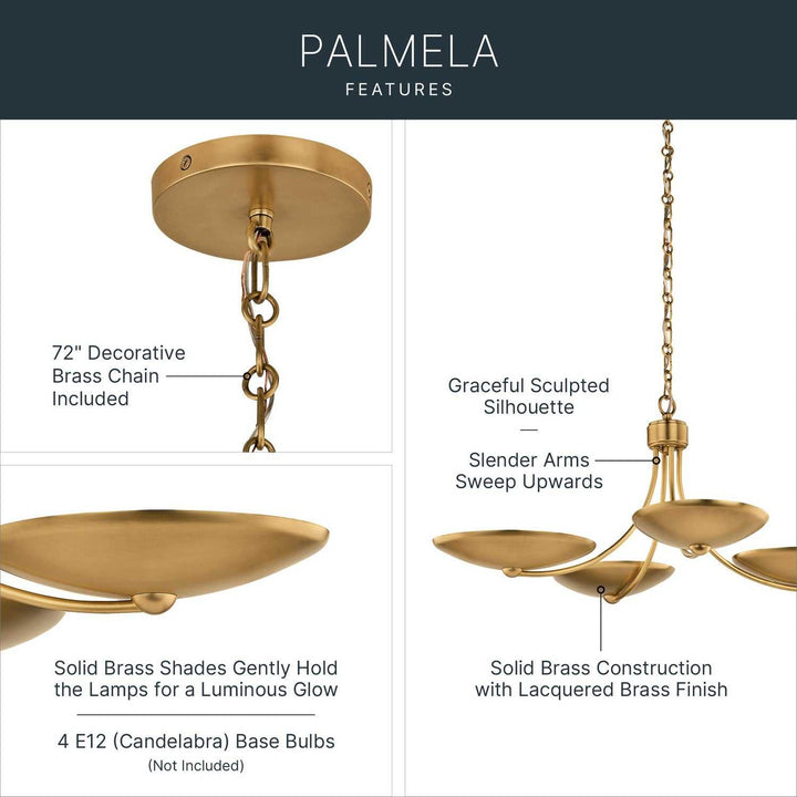 Palmela Four Light Chandelier/Semi Flush in Lacquered Brass Kichler Canada