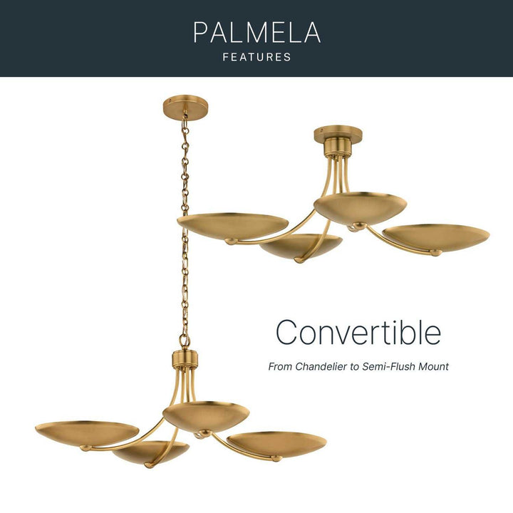 Palmela Four Light Chandelier/Semi Flush in Lacquered Brass Kichler Canada