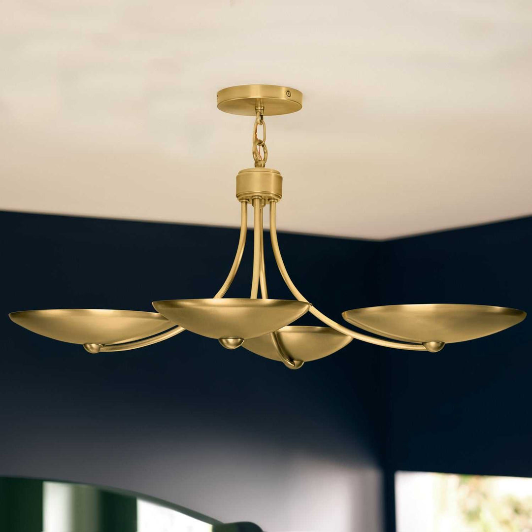 Palmela Four Light Chandelier/Semi Flush in Lacquered Brass Kichler Canada