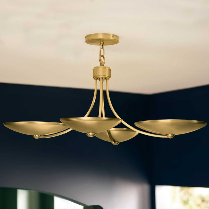Palmela Four Light Chandelier/Semi Flush in Lacquered Brass Kichler Canada