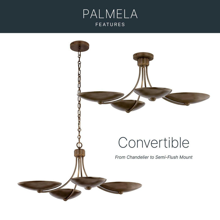 Palmela Four Light Chandelier/Semi Flush in Lacquered Brass Kichler Canada
