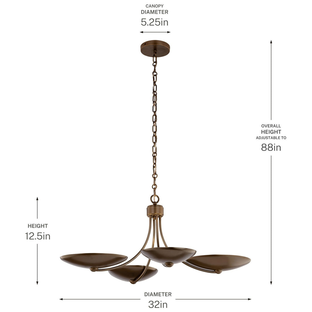 Palmela Four Light Chandelier/Semi Flush in Lacquered Brass Kichler Canada