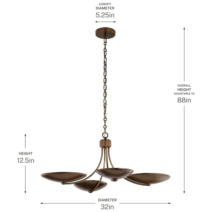Palmela Four Light Chandelier/Semi Flush in Lacquered Brass Kichler Canada