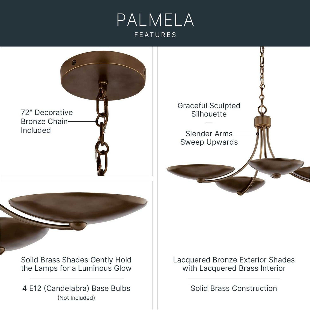 Palmela Four Light Chandelier/Semi Flush in Lacquered Brass Kichler Canada