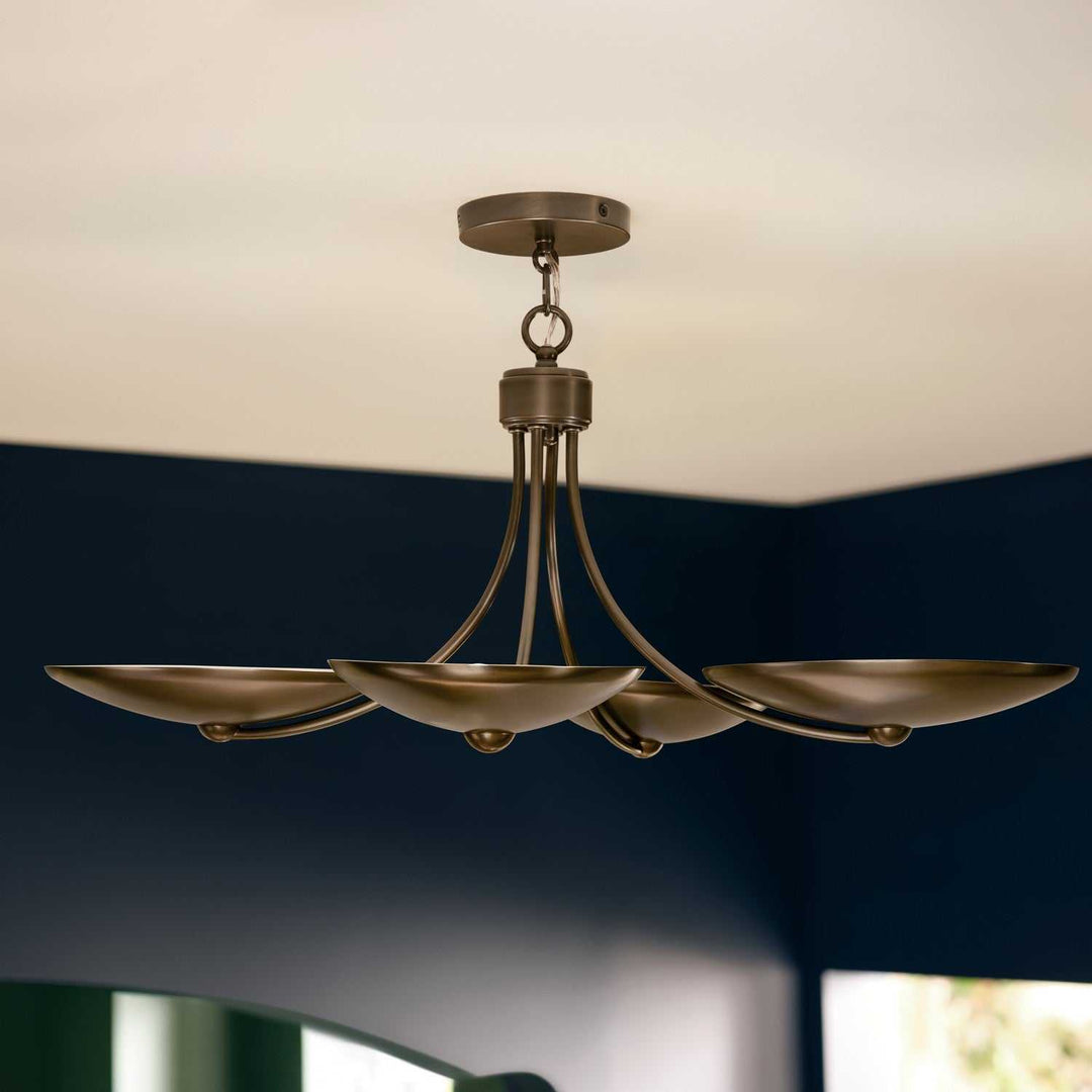Palmela Four Light Chandelier/Semi Flush in Lacquered Brass Kichler Canada