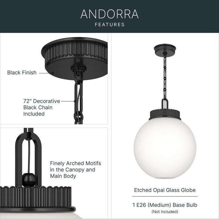 Andorra One Light Pendant in Black Kichler Canada