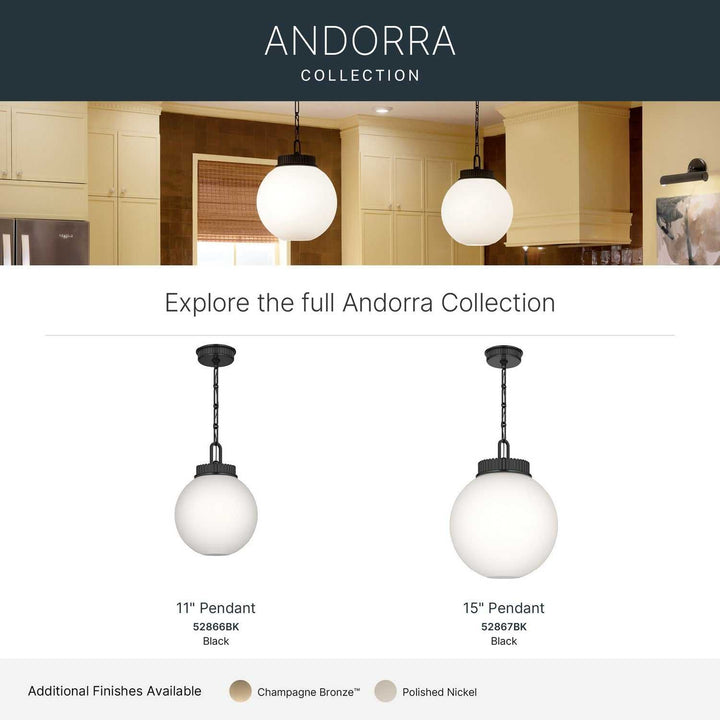 Andorra One Light Pendant in Black Kichler Canada