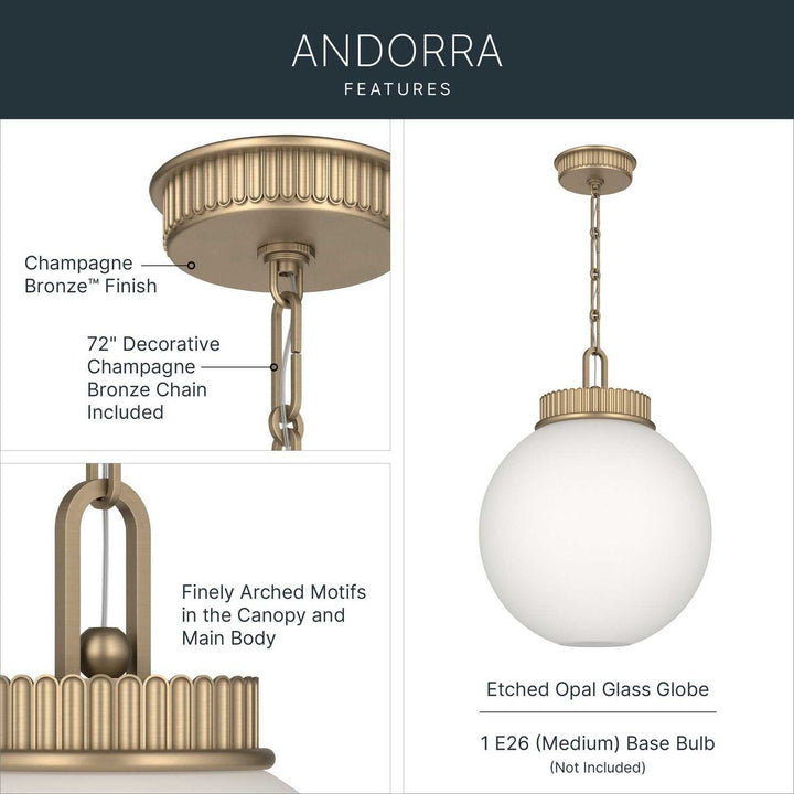Andorra One Light Pendant in Champagne Bronze Kichler Canada