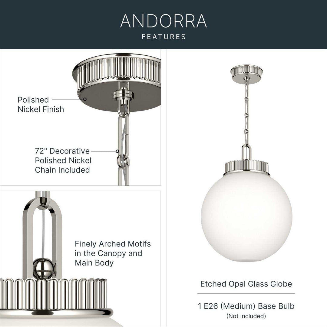 Andorra One Light Pendant in Polished Nickel Kichler Canada