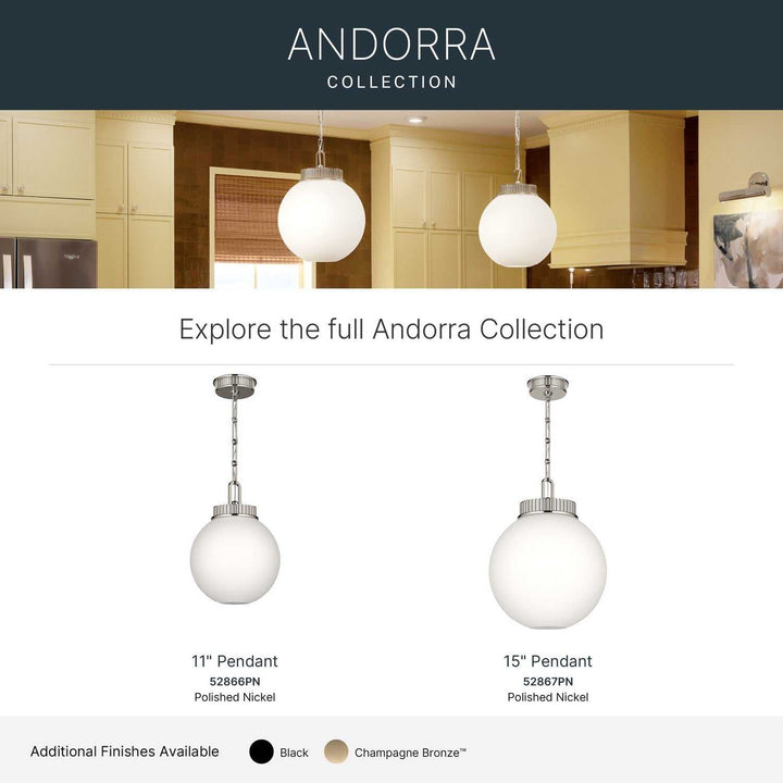 Andorra One Light Pendant in Polished Nickel Kichler Canada
