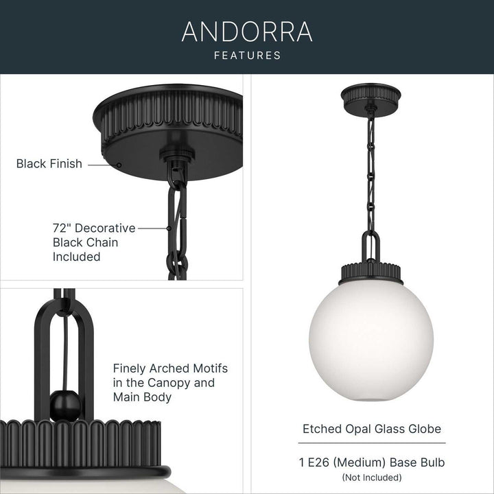 Andorra One Light Pendant in Black Kichler Canada
