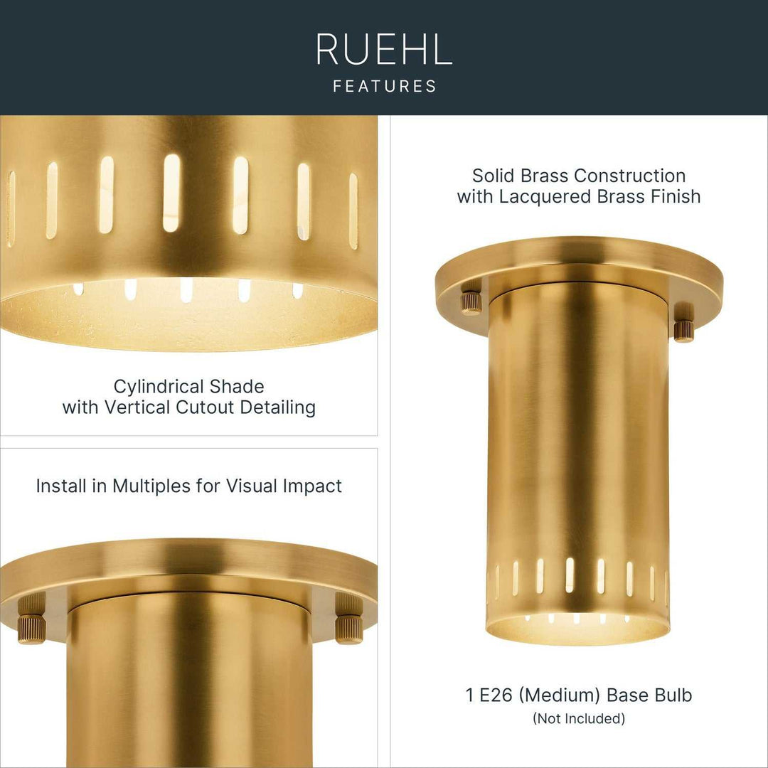 Ruehl LED Flush Mount in Lacquered Brass Kichler Canada