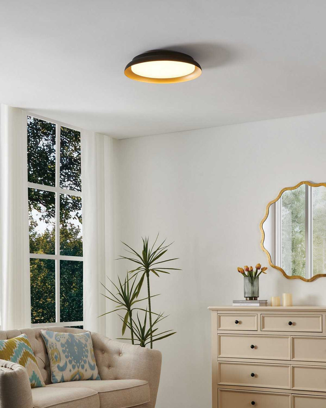 Sebio LED Flush Mount in Black, Gold Eglo Canada