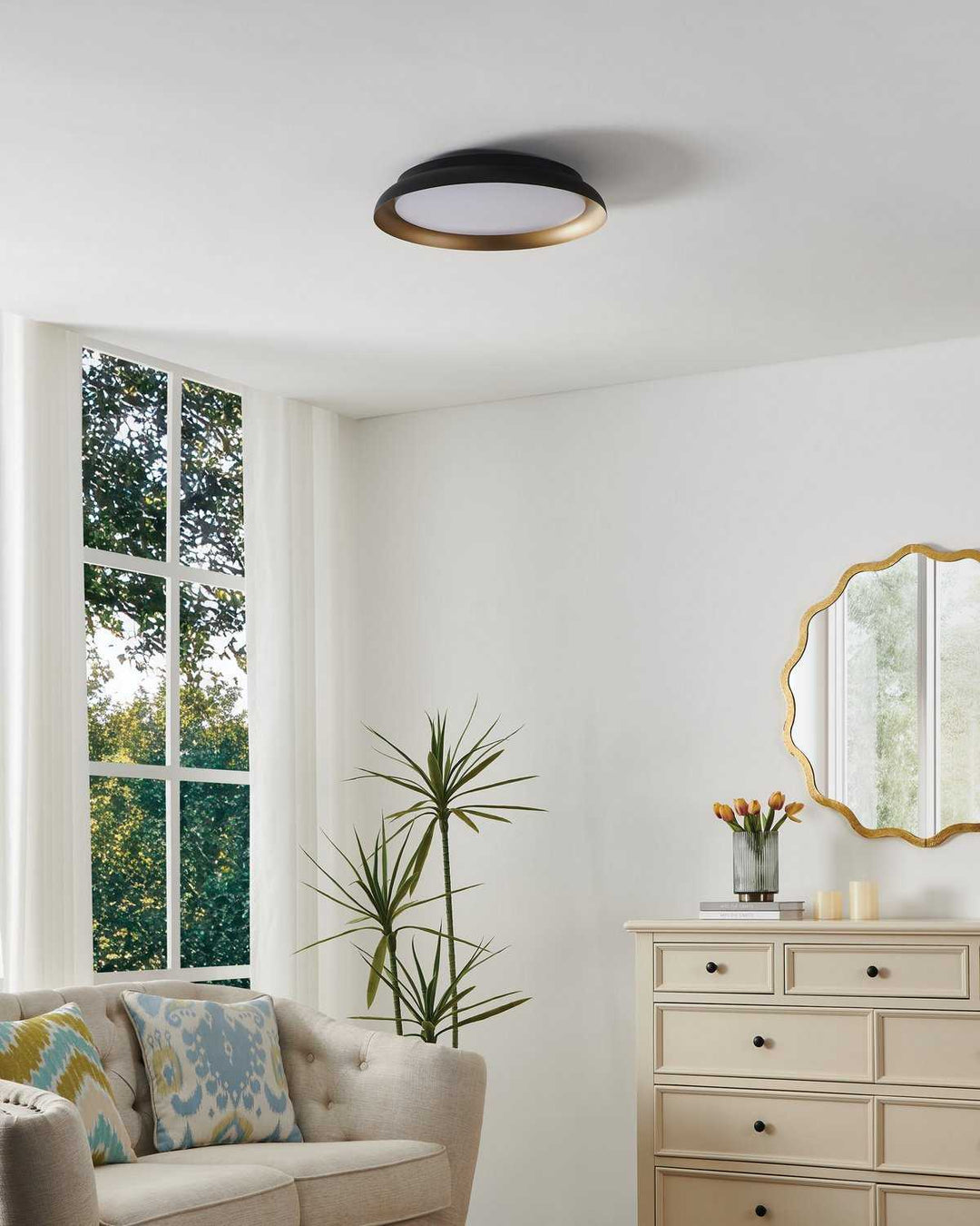Sebio LED Flush Mount in Black, Gold Eglo Canada