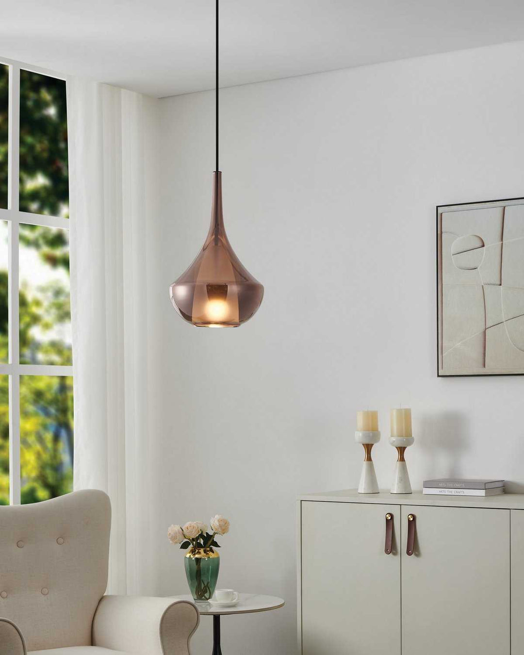 Almoster One Light Pendant in Black, Copper Smoked Eglo Canada