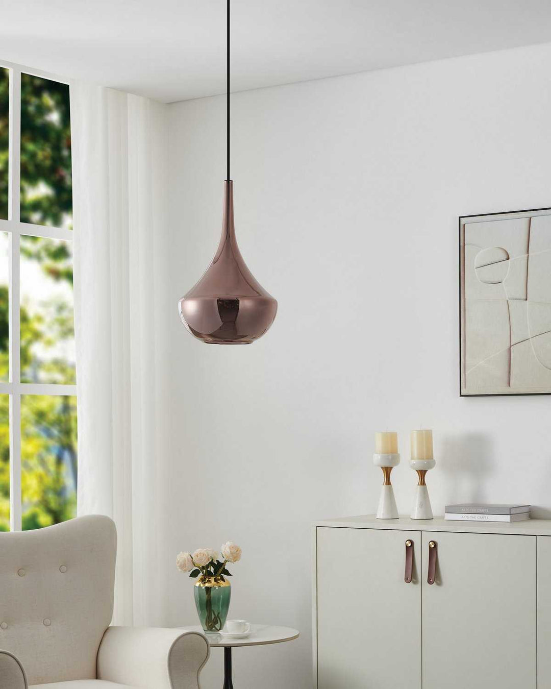 Almoster One Light Pendant in Black, Copper Smoked Eglo Canada
