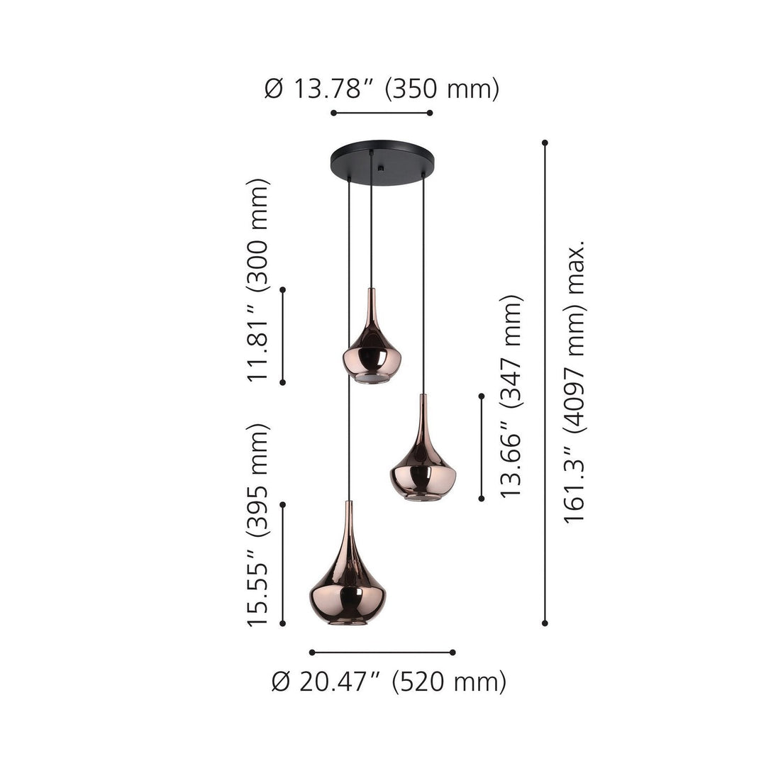 Almoster Three Light Pendant in Black, Copper Smoked Eglo Canada