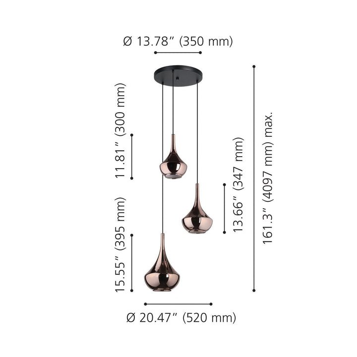 Almoster Three Light Pendant in Black, Copper Smoked Eglo Canada