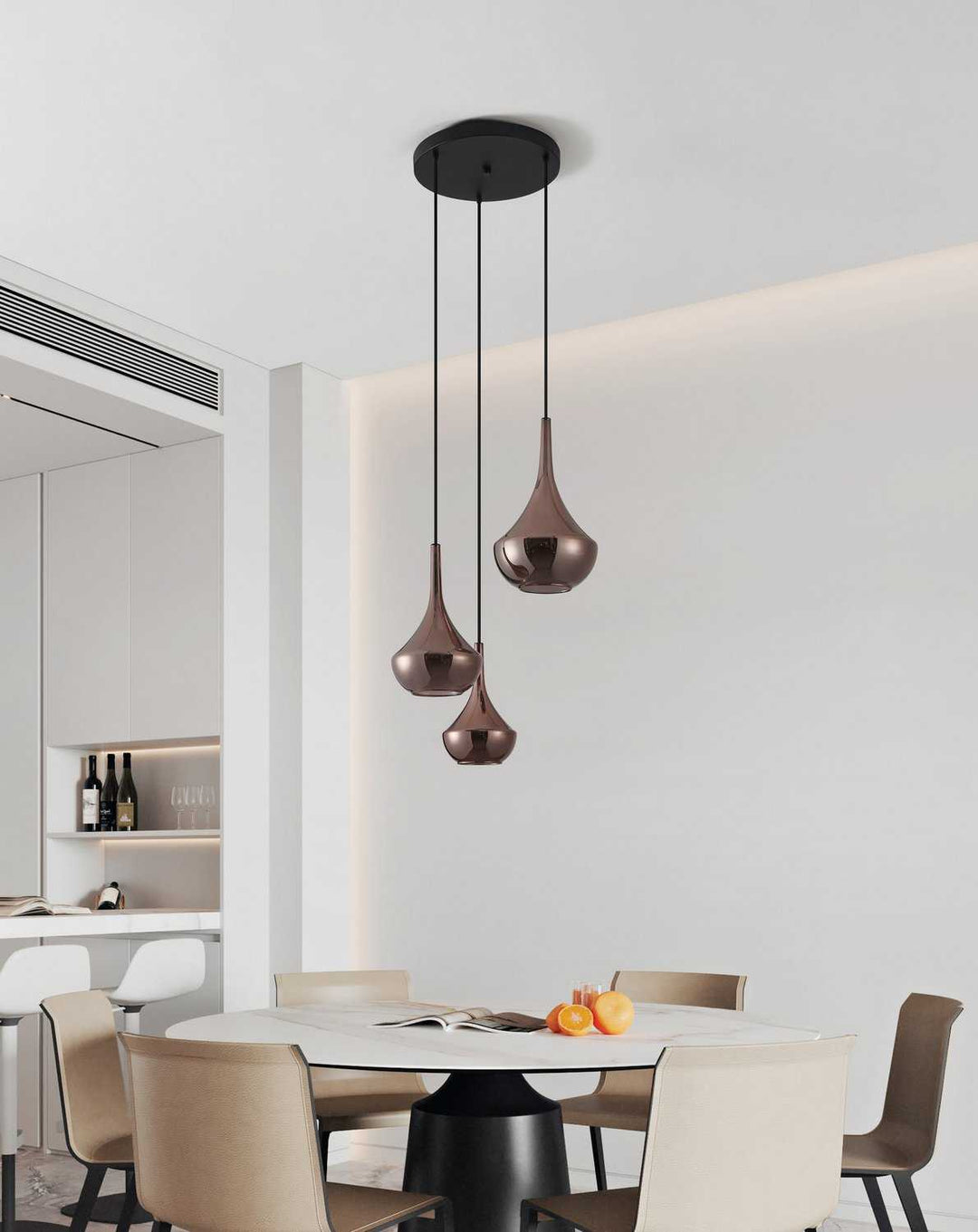 Almoster Three Light Pendant in Black, Copper Smoked Eglo Canada