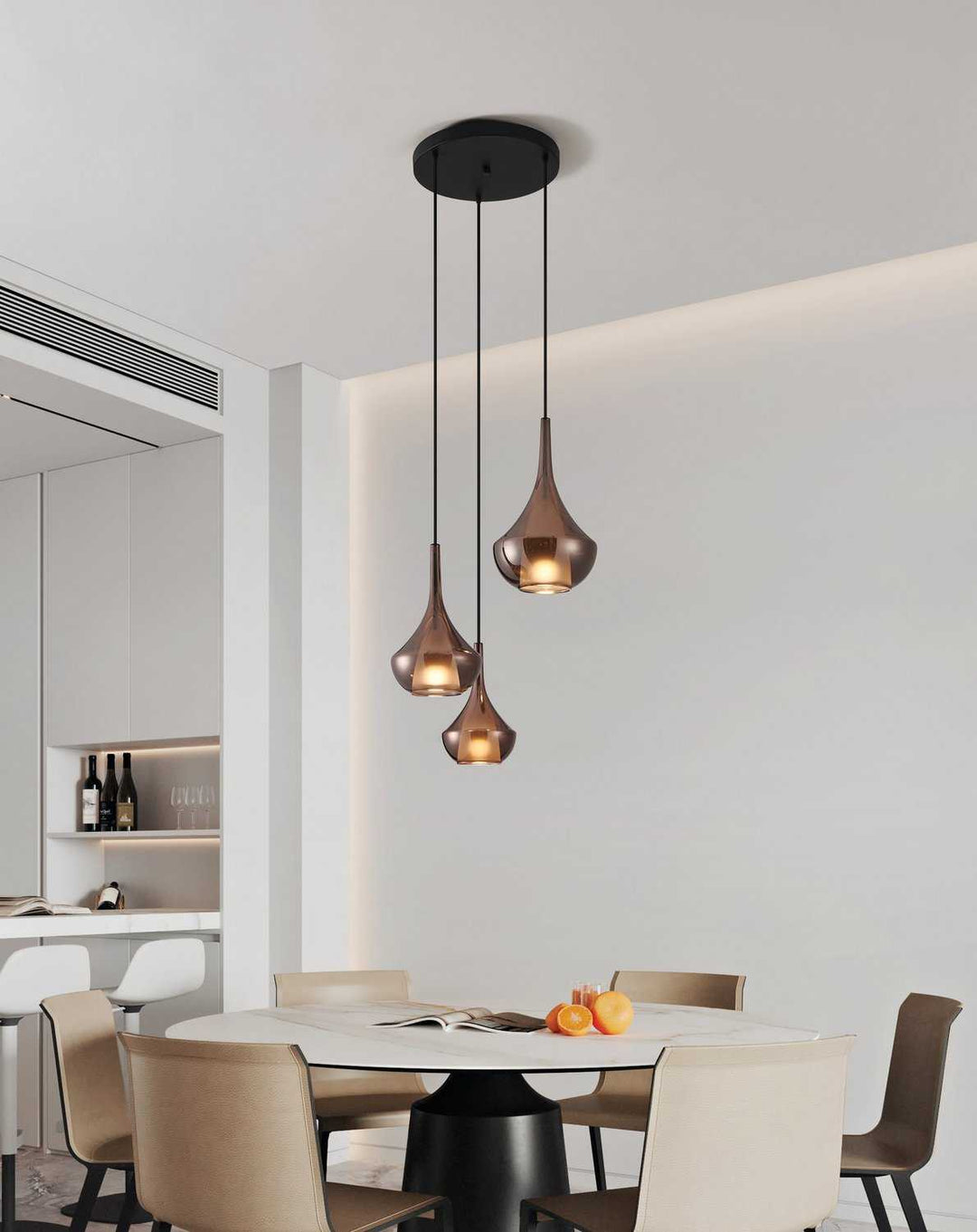 Almoster Three Light Pendant in Black, Copper Smoked Eglo Canada