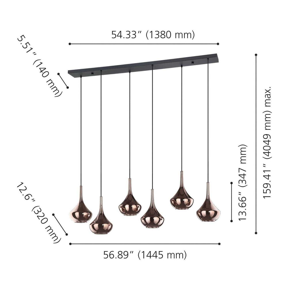 Almoster Six Light Pendant in Black, Copper Smoked Eglo Canada