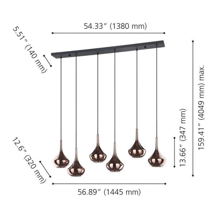 Almoster Six Light Pendant in Black, Copper Smoked Eglo Canada