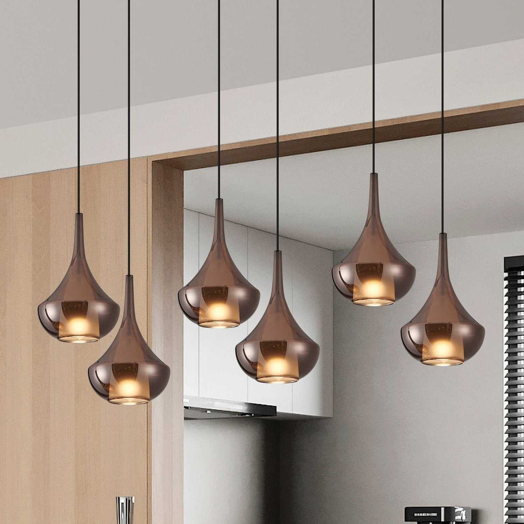 Almoster Six Light Pendant in Black, Copper Smoked Eglo Canada