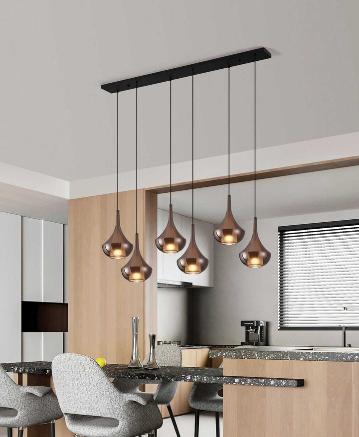 Almoster Six Light Pendant in Black, Copper Smoked Eglo Canada