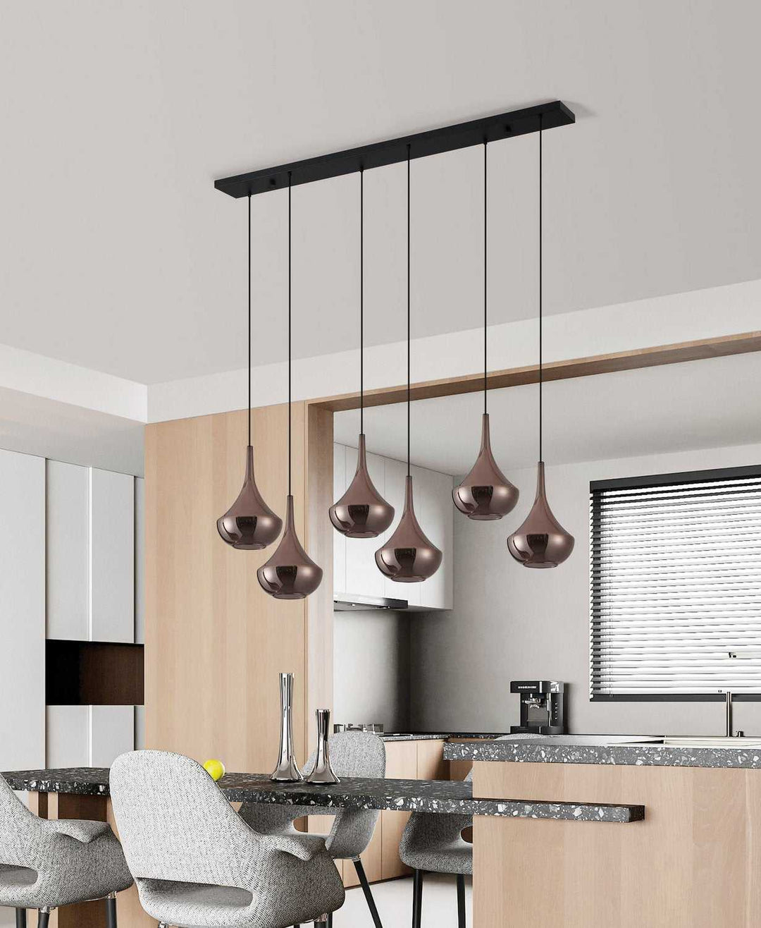 Almoster Six Light Pendant in Black, Copper Smoked Eglo Canada