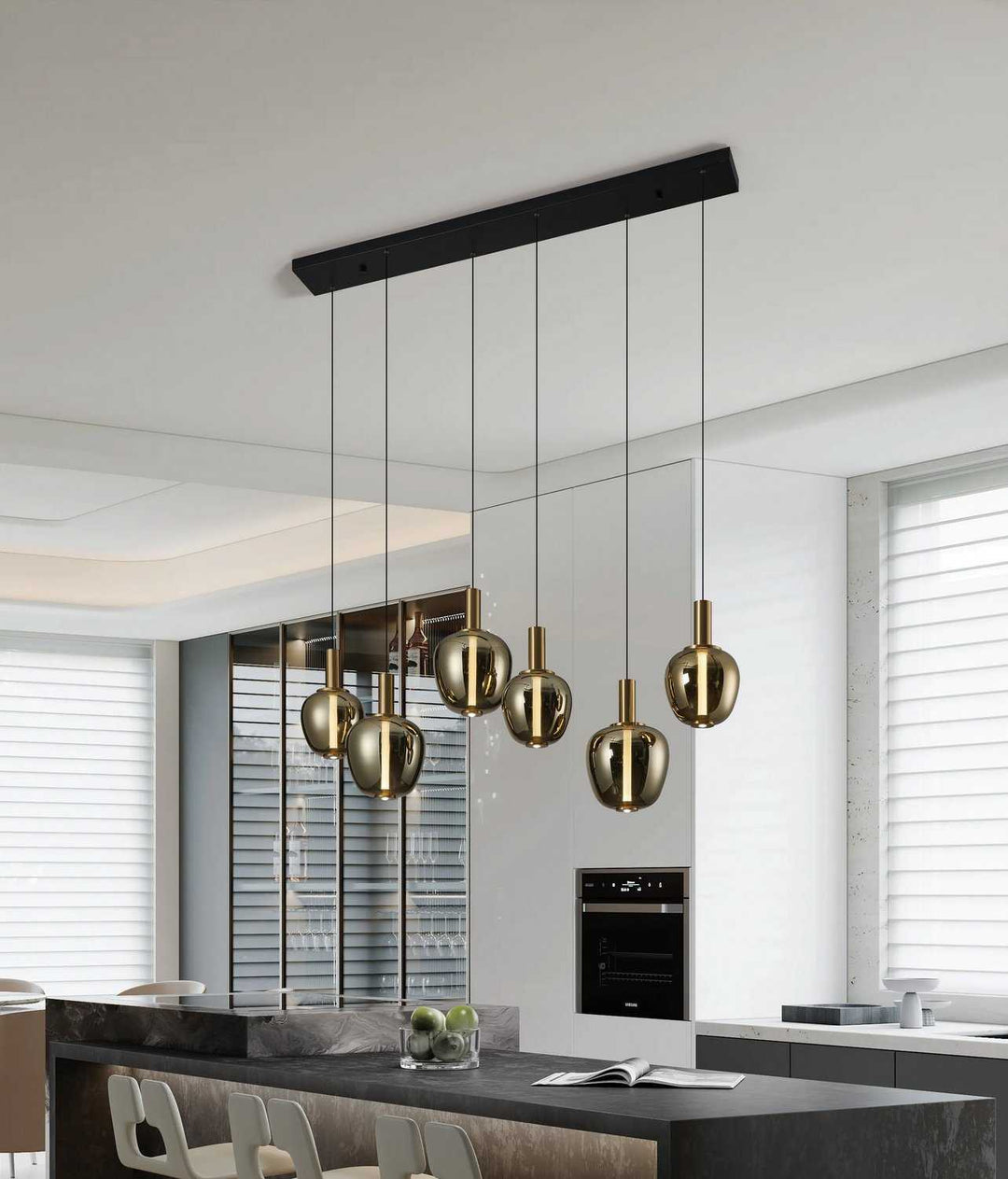 Fruitera LED Pendant in Black, Brushed Gold Eglo Canada